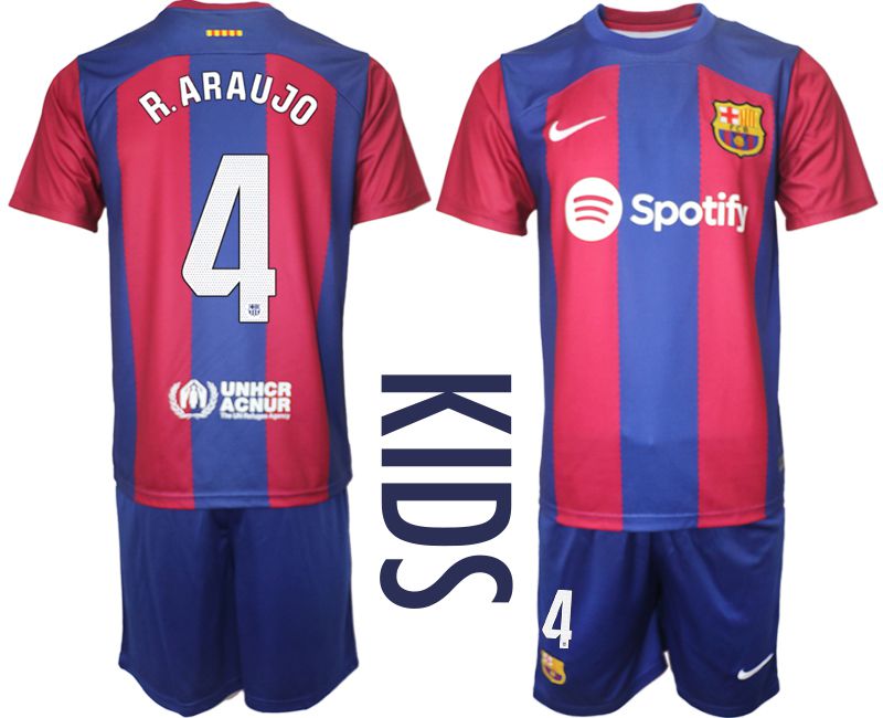 Youth 2023-2024 Club Barcelona home red #4 Soccer Jersey